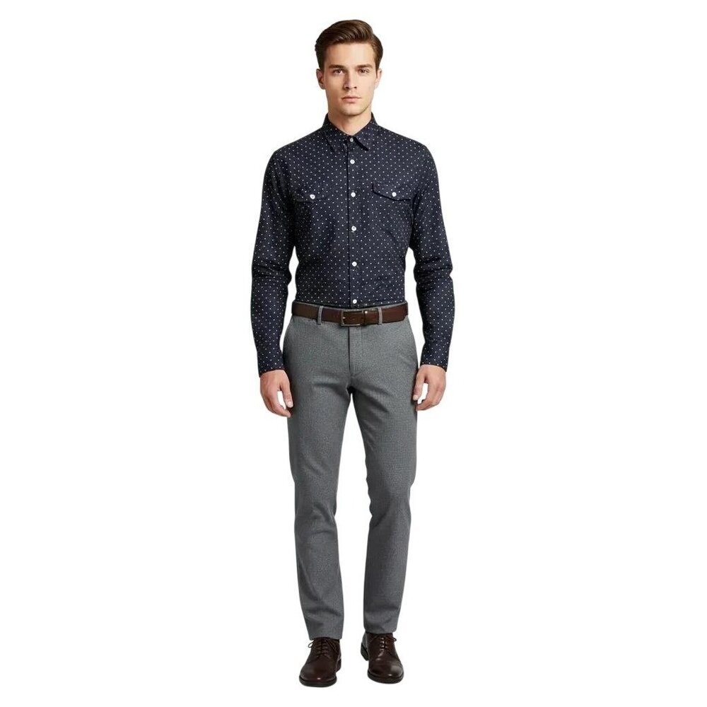 Paper Denim & Cloth Men's Polka Dot Stretch Fabric Slim Casual Shirt Size Medium